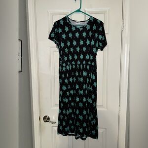 Em & Sprout Black Maxi Dress with Teal Snake Print